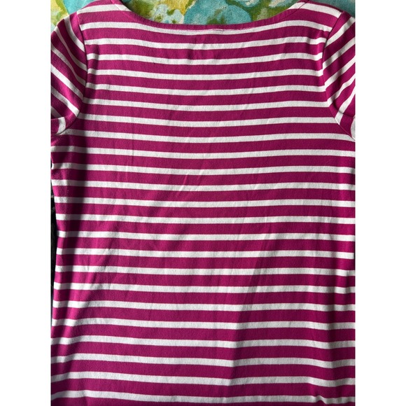 Talbots Tops - Talbots Stretch Weekend Tee Women's Medium Pink White‎ Stripe Pocket Boat Neck